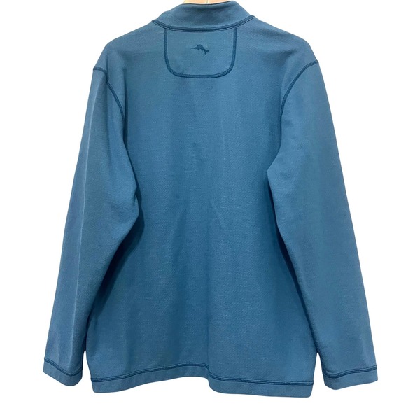Tommy Bahama Mens Teal Blue Quarter Zip Pullover Sweatshirt Marlin Logo XL - Picture 2 of 10